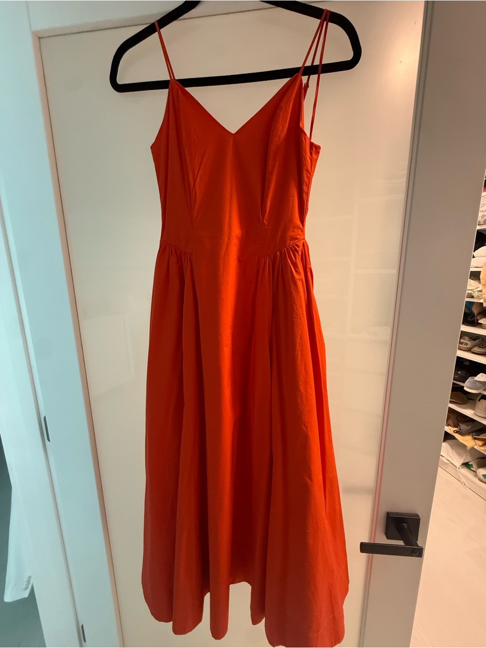 Babaton Orange V-Neck Spaghetti Strap Midi Dress